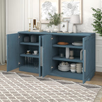 TREXM Sideboard with 4 Doors Large Storage Space Buffet Cabinet with Adjustable Shelves and Silver Handles for Kitchen, Dining Room, Living Room (Antique Blue)