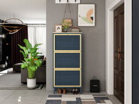 3 Metal Door Shoe Rack, Freestanding Modern Shoe Storage Cabinet, Metal rattan, for Entryway