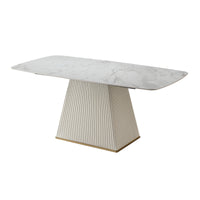 71" Contemporary Dining Table Sintered Stone Square Pedestal Base with 6 pcs Chairs .