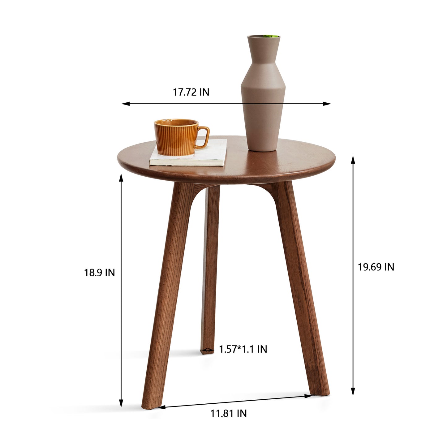 Round End Table- Small End Table Side Table Coffee Table Bedside Table Night Stand for Living Room Bedroom & Balcony, 100% Natural Solid Oak Wood Easy to Assemble