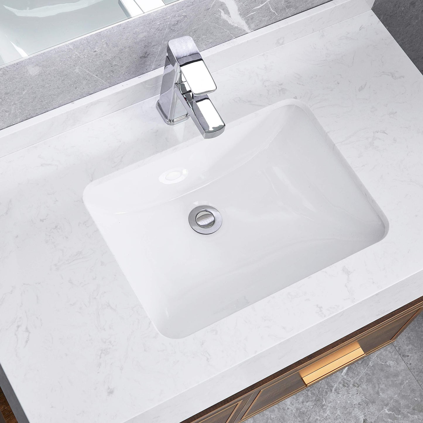 White Rectangular Undermount Bathroom Sink With Overflow