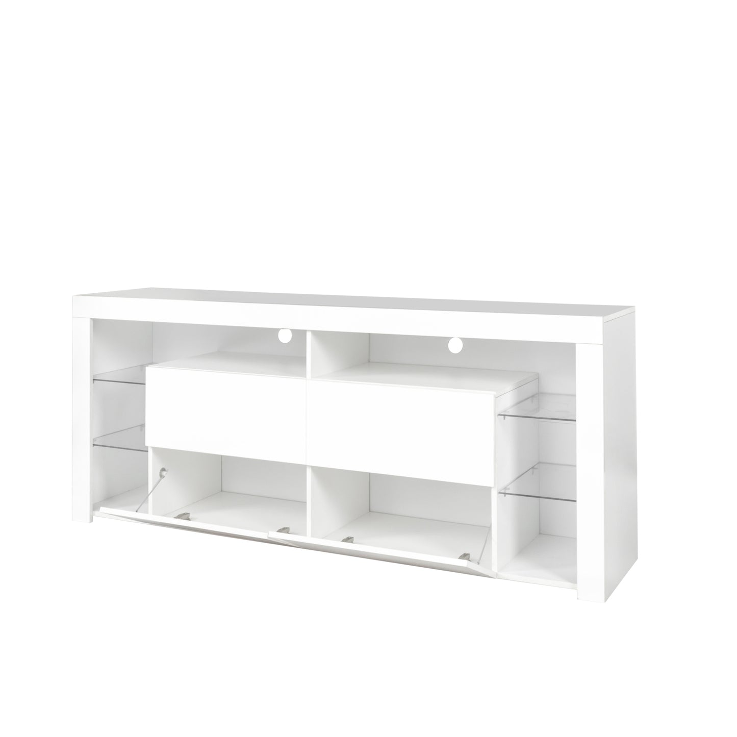 White Modern contracted LED TV Cabinet with Storage Drawers，4 Storage Cabinet with Open Shelves for Living Room Bedroom