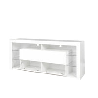 White Modern contracted LED TV Cabinet with Storage Drawers，4 Storage Cabinet with Open Shelves for Living Room Bedroom