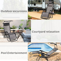 Lounge Chair Adjustable Recliner w/Pillow  Outdoor Camp Chair for Poolside Backyard Beach, Support 300lbs