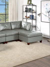 Genuine Leather Sectional Sofa Chair Ottomans 6pc Set Grey Tufted Couch Living Room Furniture