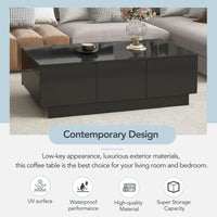 ON-TREND Multifunctional Coffee Table with 2 large Hidden Storage Compartment, Extendable Cocktail Table with 2 Drawers, High-gloss Center Table with Sliding Top for Living Room, 39.3"x21.6", Black