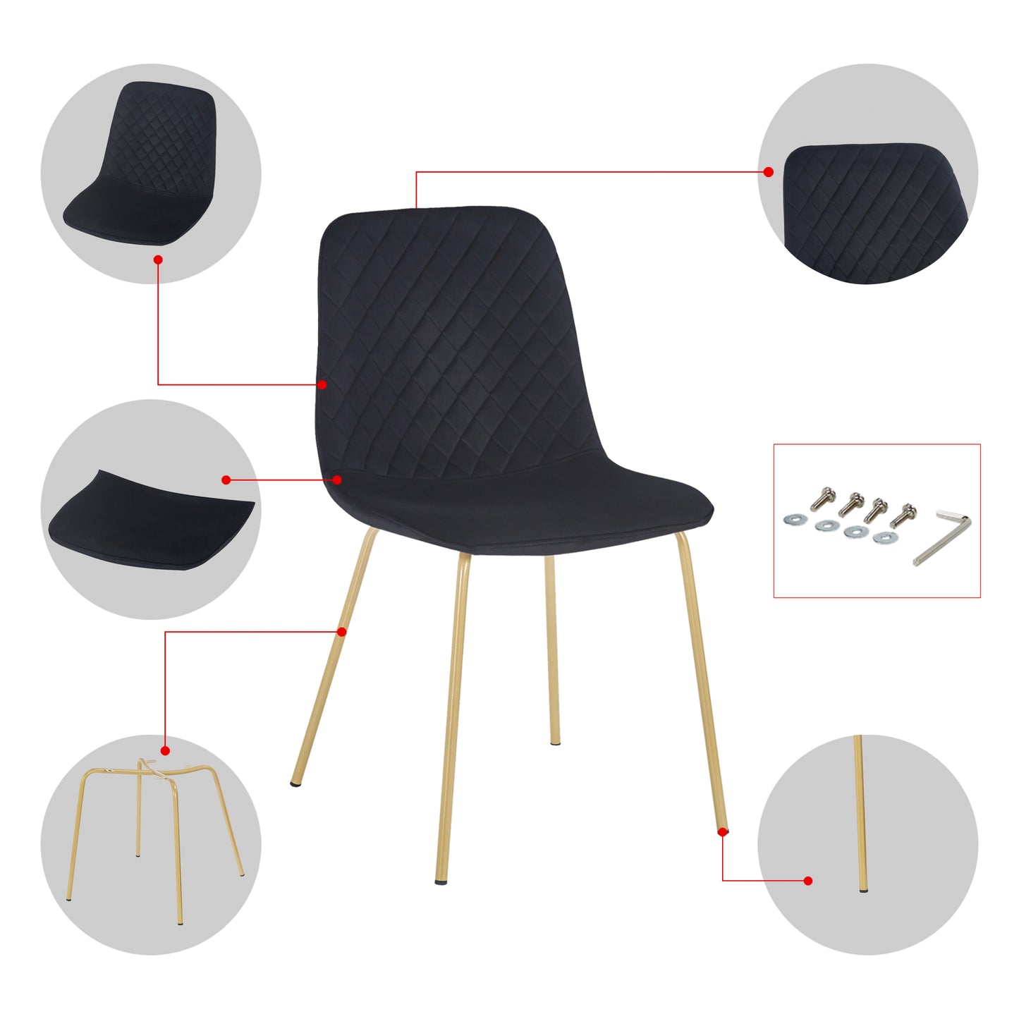 Dining chair  set of 4 PCS（BLACK），Modern style，New technology，Suitable for restaurants, cafes, taverns, offices, living rooms, reception rooms.Simple structure, easy installation.