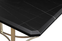 71"x35.5"x30" Contemporary Lauren Gold Black Top Dining Table with Durable Brushed Brass Metal Base,Kitchen Table for 6-8 Person for Living Room, Dining Room,Home and Office