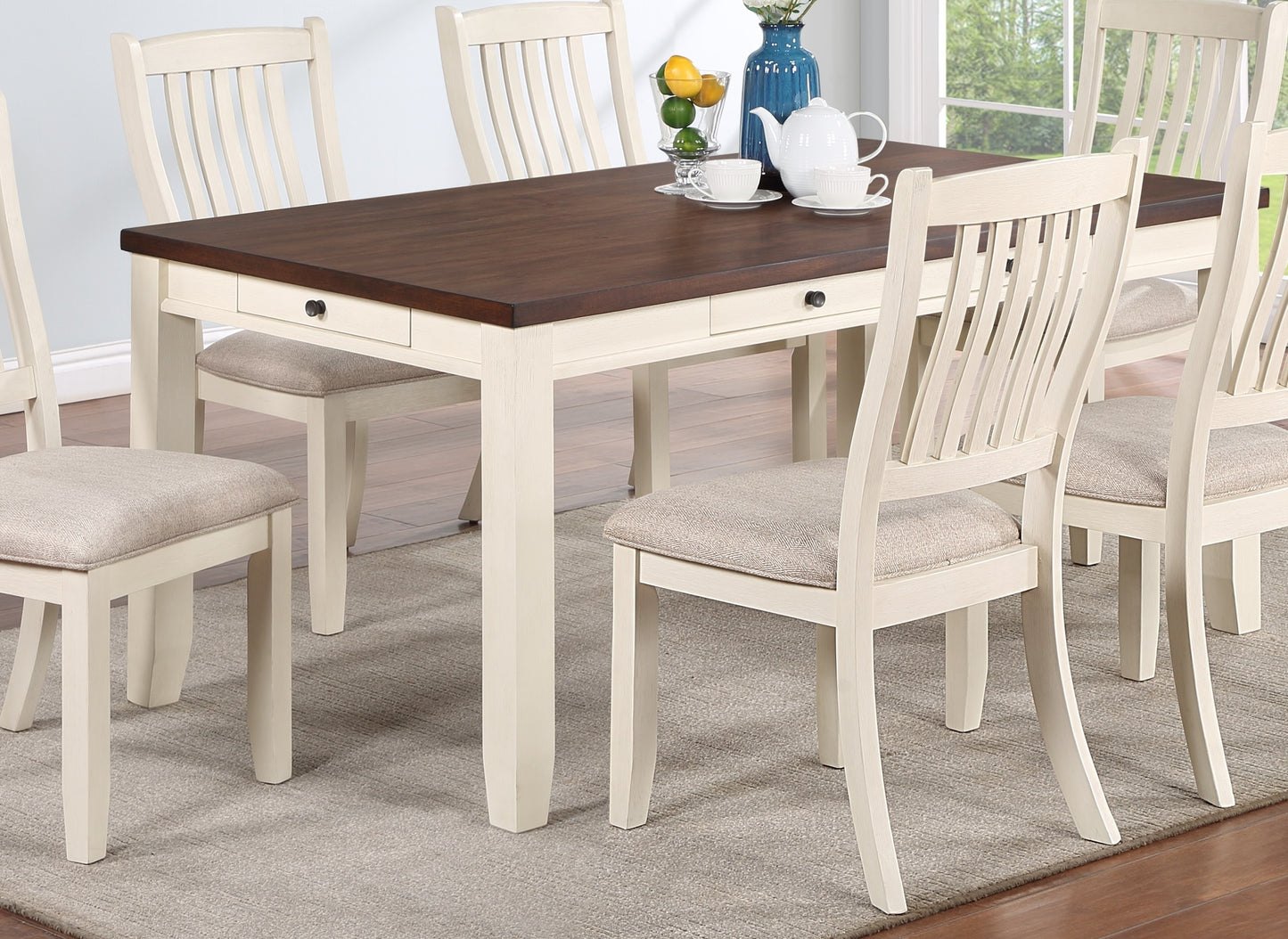 Classic Dining Room Furniture Rectangular Dining Table 1pc Dining Table Only White Rubberwood Walnut Acacia Veneer Table Top w Pull out Drawers