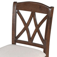 TOPMAX Casual Counter Height Wood Upholstered Dining Chairs with Cross Backs, Set of 4, Walnut+Beige