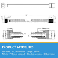 PVC Shower Hose 59 Inches Extra Long Smooth Handheld Shower Hose Flexible Anti-Kink Handheld Shower Head Hose with brass spin inner core White
