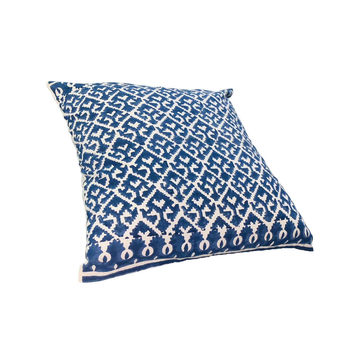 18 x 18 Square Accent Pillow, Printed Trellis Pattern, Soft Cotton Cover With Filler, Blue, White