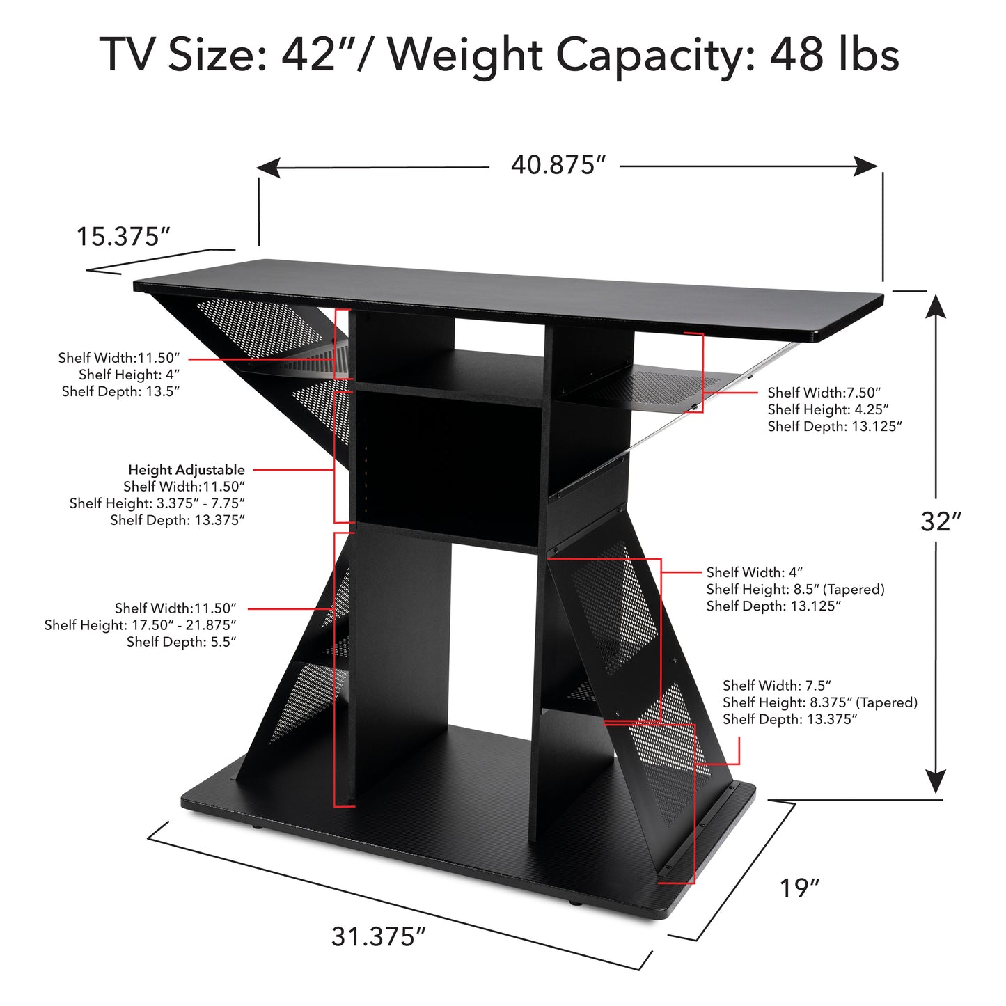 Hub-Atlantic Phoenix Media Stand Entertainment Center for TV, Audio Video Components, Stereo Equipment, Gaming Consoles, Streaming Devices,  Black