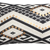 12 x 20 Rectangular Handwoven Jacquard Accent Lumbar Throw Pillow, Sequins, Geometric Design, White, Black