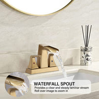 Two Handle 4 Inch Centerset Waterfall Bathroom Sink Faucet, Brushed Golden