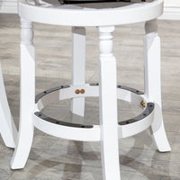 24" Counter Stool, White Finish, Beige Fabric Seat