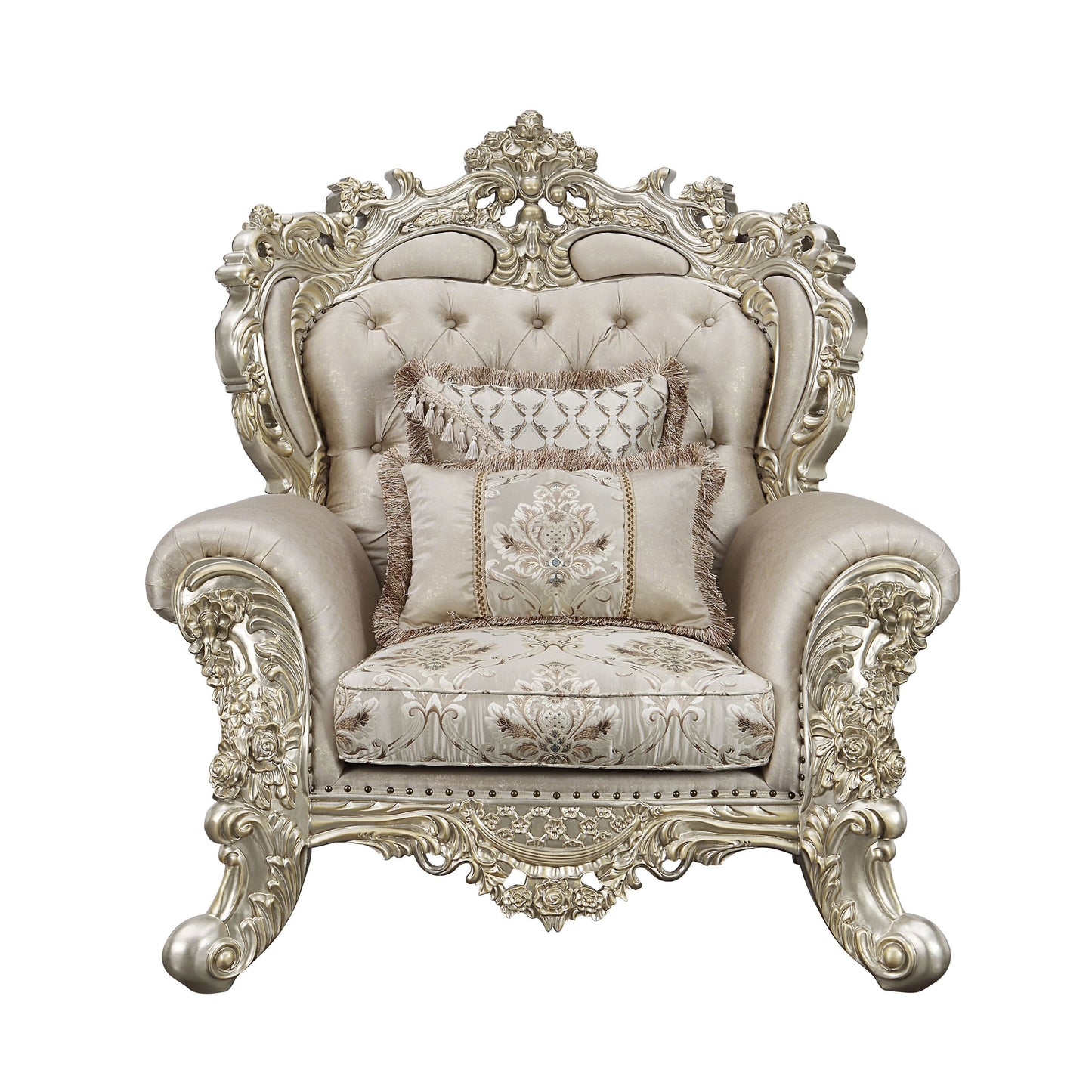 ACME Danae CHAIR W/2 PILLOWS Fabric, Champagne & Gold Finish LV01195