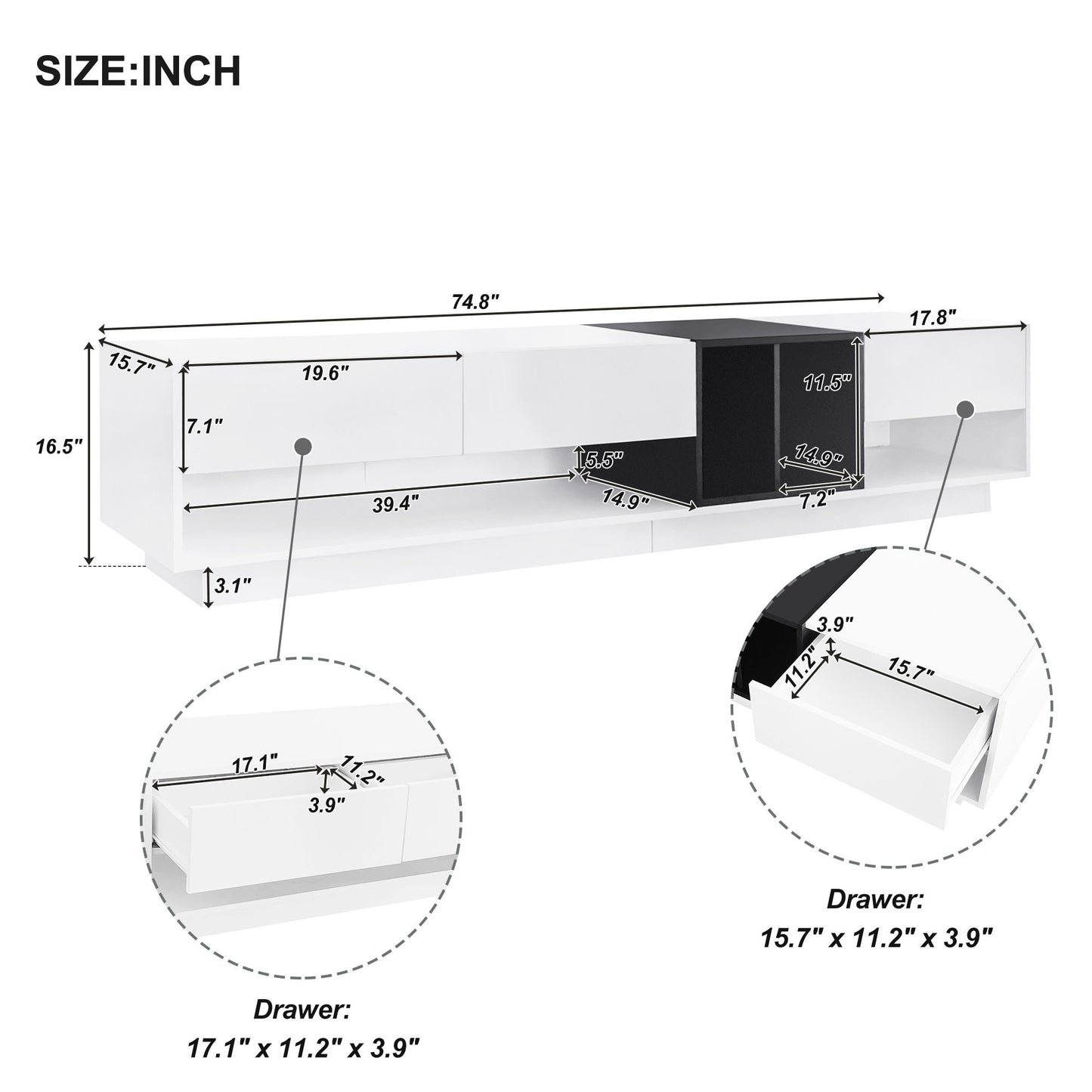 ON-TREND Sleek and Stylish TV Stand with Perfect Storage Solution, Two-tone Media Console for TVs Up to 80'', Functional TV Cabinet with Versatile Compartment for Living Room, White