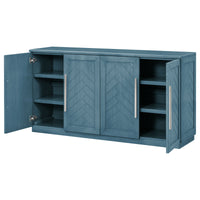 TREXM Sideboard with 4 Doors Large Storage Space Buffet Cabinet with Adjustable Shelves and Silver Handles for Kitchen, Dining Room, Living Room (Antique Blue)