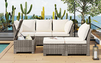 TOPMAX 6-Piece Outdoor Sofa Set, PE Wicker Rattan Sofa with 2 Corner Chairs, 2 Single Chairs, 1 Ottoman and 1 Storage Table, All-weather Conversational Furniture, Beige