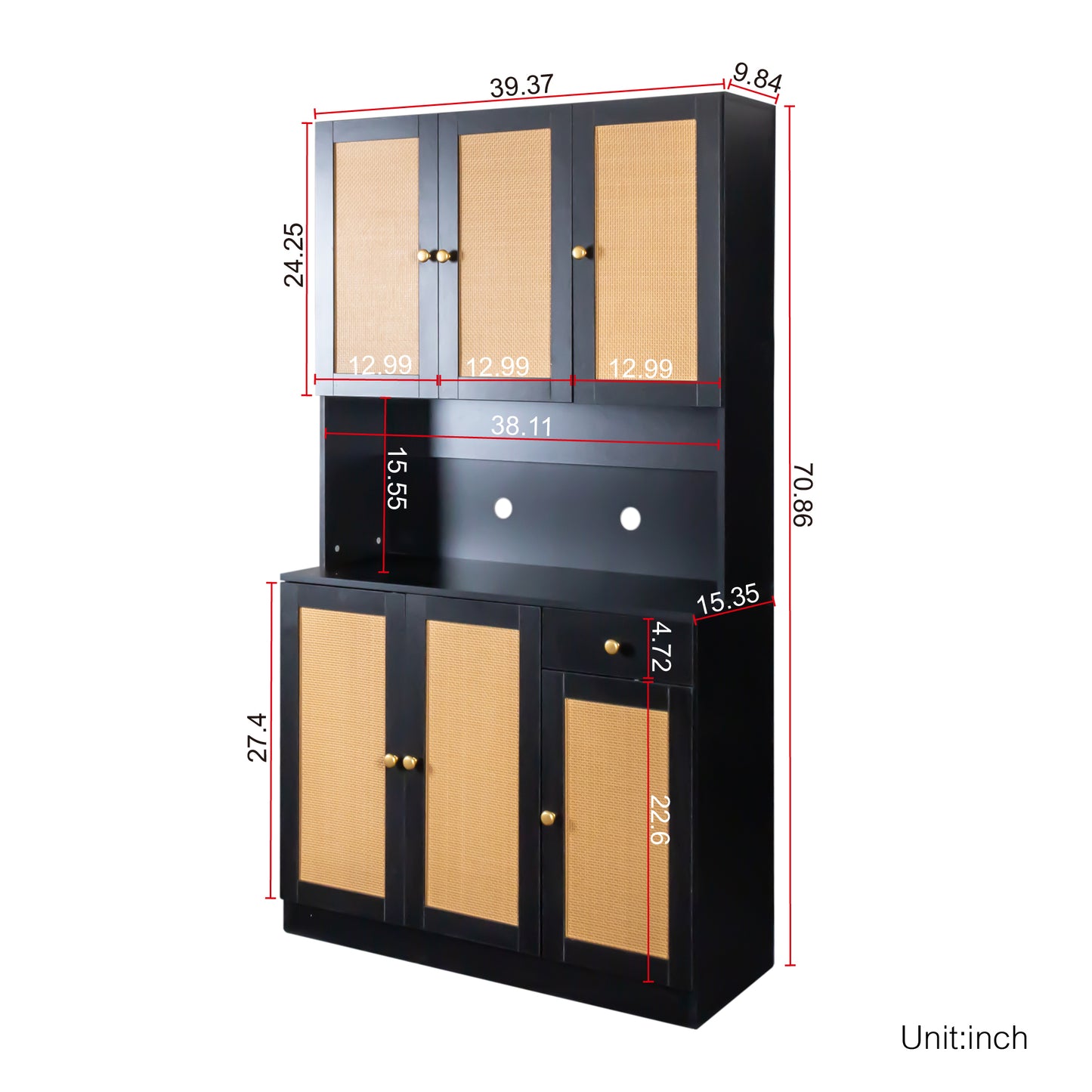 70.87" Tall Wardrobe& Kitchen Cabinet, with 6-Doors, 1-Open Shelves and 1-Drawer for bedroom