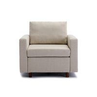 Single Seat Module Sofa Sectional Couch With Armrest With 1 Ottoman,Cushion Covers Non-removable and Non-Washable,Cream