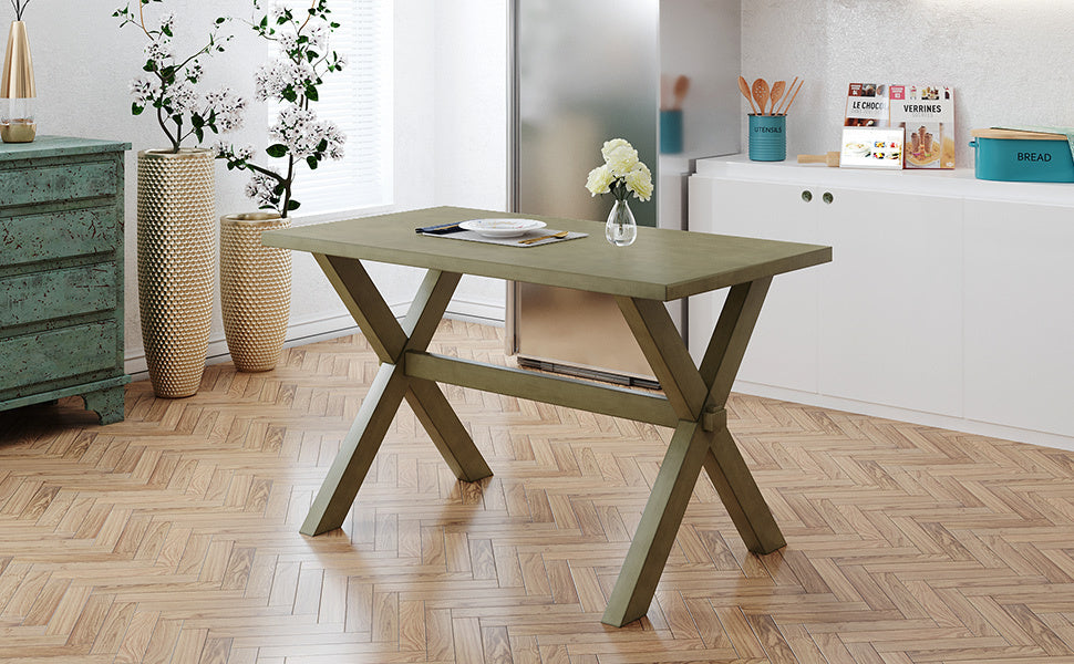 TOPMAX Farmhouse Rustic Wood Kitchen Dining Table with X-shape Legs, Gray Green