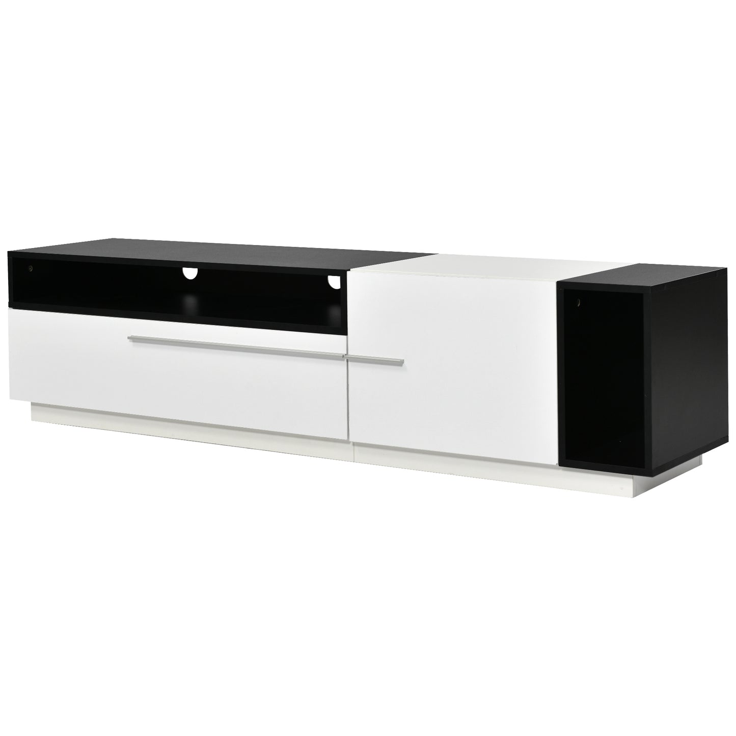 ON-TREND Two-tone Design TV Stand with Silver Handles, UV High-Gloss Media Console for TVs Up to 70", Chic style TV Cabinet with Spacious Storage Space for Living Room, White