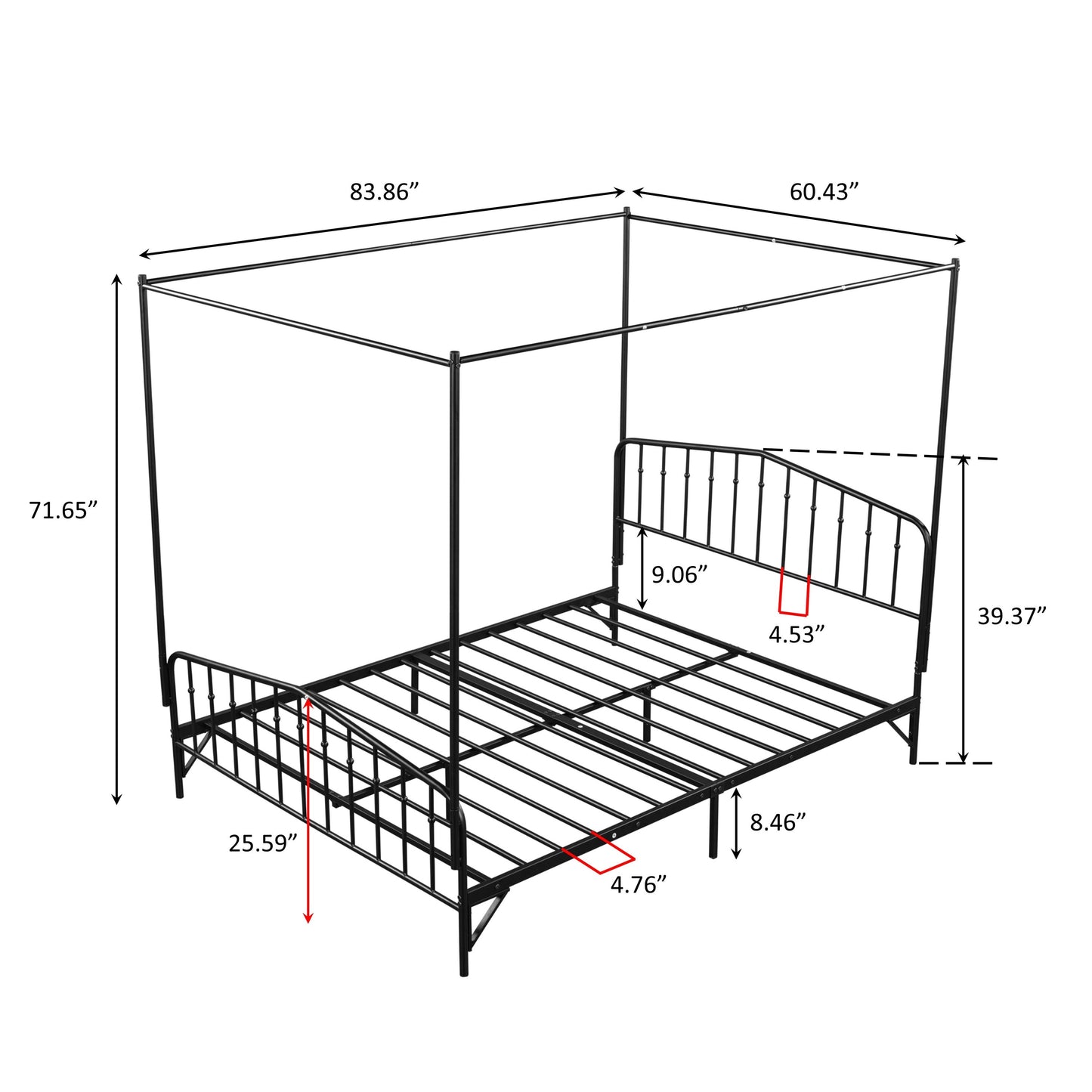 Detachable Queen Anti-Noise Metal Canopy Bed