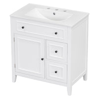 30" Bathroom Vanity with Sink Top, Bathroom Vanity Cabinet with Door and Two Drawers, Solid Wood Frame, One Package, White