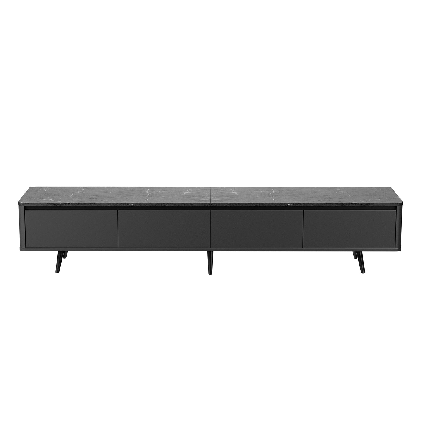 Contemporary TV Stand with 4 Drawers Media Console for TVs Up to 70", Handle-Free Design Modern Elegant TV Cabinet, Black Marble Texture