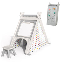 Kids Play Tent - 4 in 1 Teepee Tent with Stool and Climber, Foldable Playhouse Tent for Boys & Girls