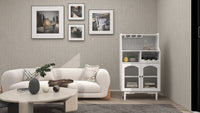 Living room White wine cabinet with removable wine rack and wine glass rack, a glass door cabinet