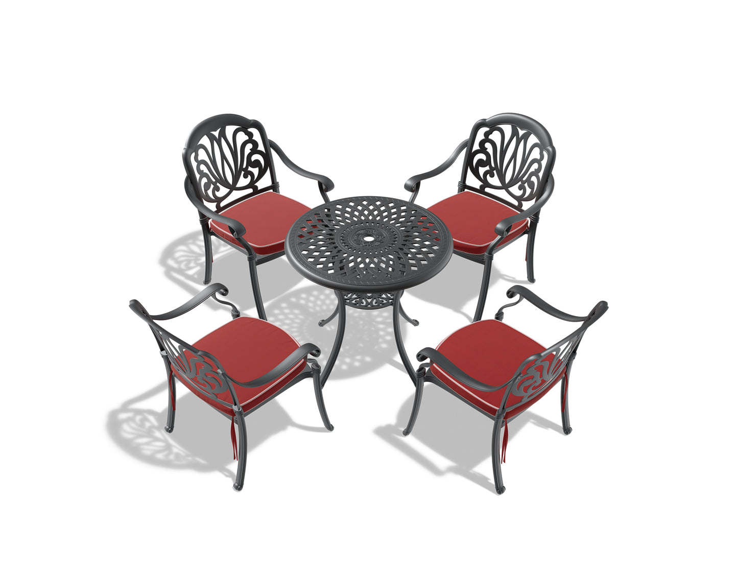 5-Piece Set Of Cast Aluminum Patio Furniture  With Black Frame and  Seat Cushions In Random Colors