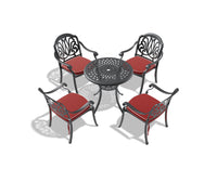 5-Piece Set Of Cast Aluminum Patio Furniture  With Black Frame and  Seat Cushions In Random Colors