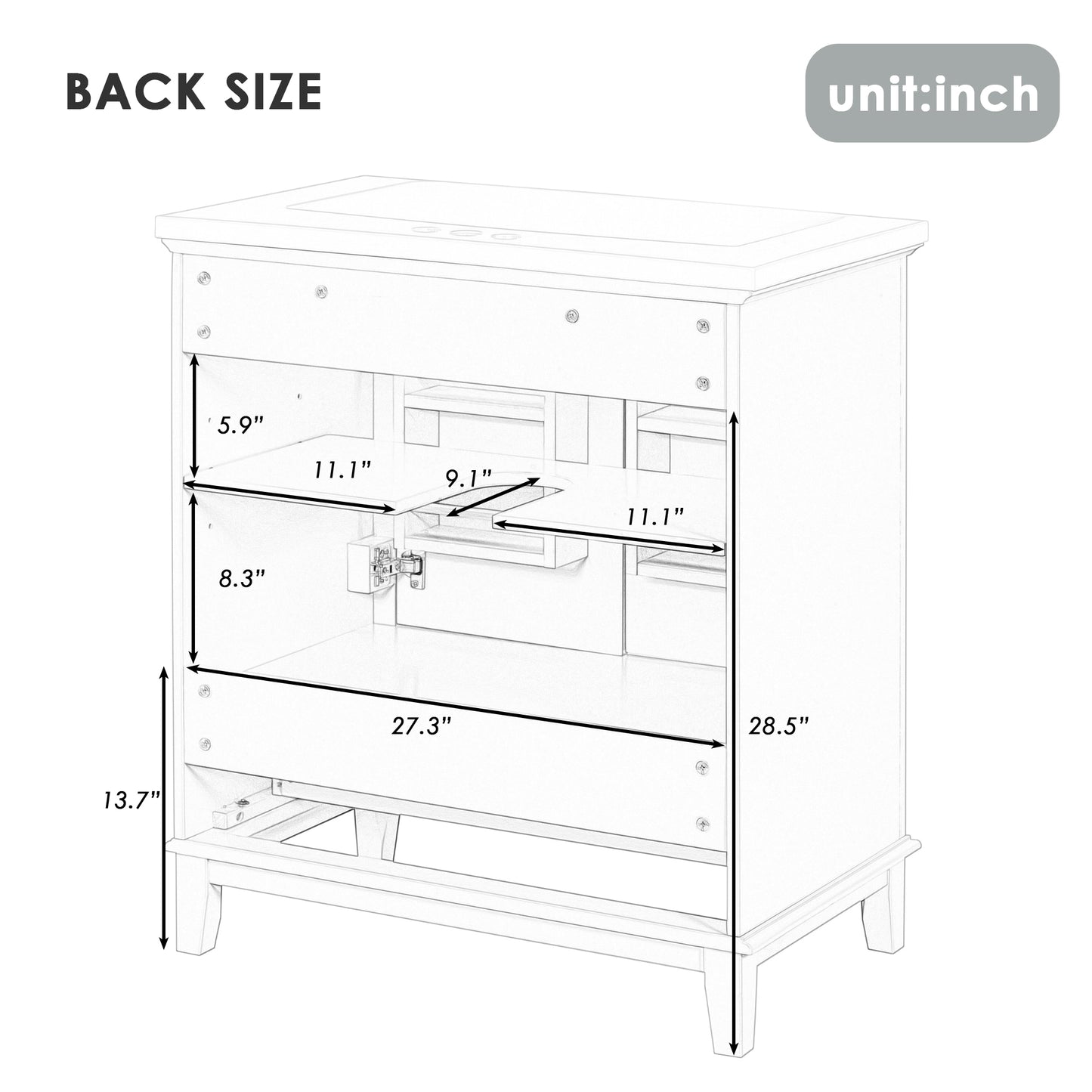 30" Bathroom Vanity without Sink, Base Only, Multi-functional Bathroom Cabinet with Doors and Drawer, Solid Frame and MDF Board, White