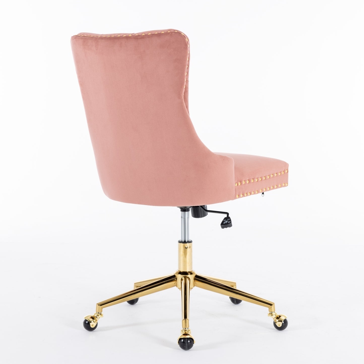 A&A Furniture Office Chair,Velvet Upholstered Tufted Button Home Office Chair with Golden Metal Base,Adjustable Desk Chair Swivel Office Chair (Pink)