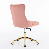 A&A Furniture Office Chair,Velvet Upholstered Tufted Button Home Office Chair with Golden Metal Base,Adjustable Desk Chair Swivel Office Chair (Pink)