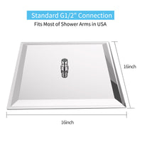 16 Inch Chrome Rain Shower Head, Square Ultra Thin 304 Stainless Steel High Pressure Shower Head