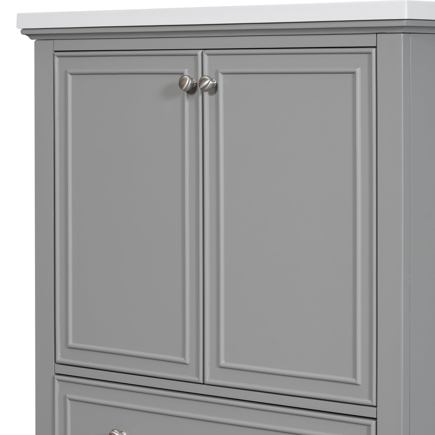 30" Bathroom Vanity without Sink, Base Only, Multi-functional Bathroom Cabinet with Doors and Drawer, Solid Frame and MDF Board, Grey