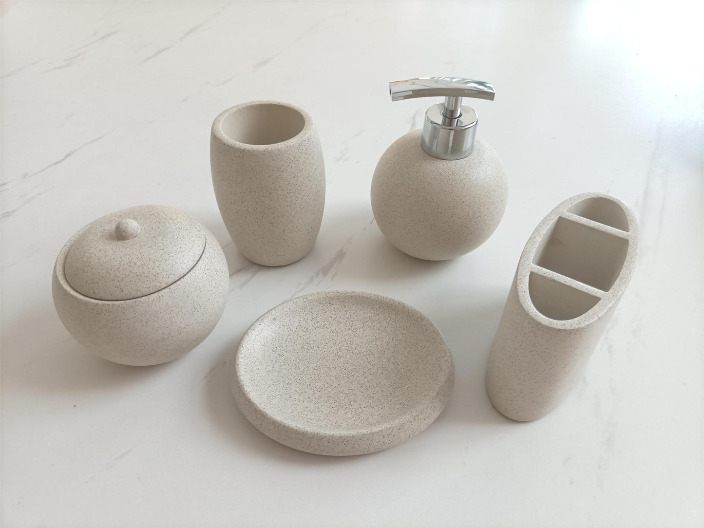 Concrete terrazzo Bath Accessory Set,White Sandstone Color