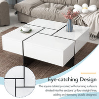 ON-TREND Unique Design Coffee Table with 4 Hidden Storage Compartments, Square Cocktail Table with Extendable Sliding Tabletop, UV High-gloss Design Center Table for Living Room, 31.5"x 31.5"