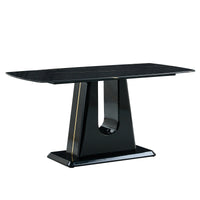 A modern, minimalist, and luxurious table. A black imitation marble tabletop with MDF U-shaped legs. Dining table, computer table. For restaurants and living rooms 63" * 35.4"* 30" F-U