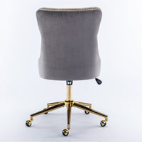 A&A Furniture Office Chair,Velvet Upholstered Tufted Button Home Office Chair with Golden Metal Base,Adjustable Desk Chair Swivel Office Chair (Gray)