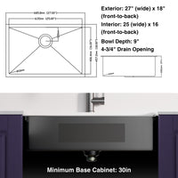 27x17 inch  Undermount Gunmetal Black 18 Gauge Stailess Steel  Kitchen Sink