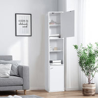 White Bathroom Storage Cabinet with Shelf Narrow Corner Organizer Floor Standing (H63 6 Shelves 2 Door)