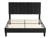 Queen Size Platform Bed with Upholstered Headboard and Slat Support, Heavy Duty Mattress Foundation, No Box Spring Required, Easy to Assemble, Black