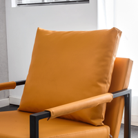 PU Leather Accent Arm Chair Mid Century Upholstered Armchair with Metal Frame Extra-Thick Padded Backrest and Seat Cushion Sofa Chairs for Living Room ( orange PU Leather + Metal Frame + Foam)SF-008