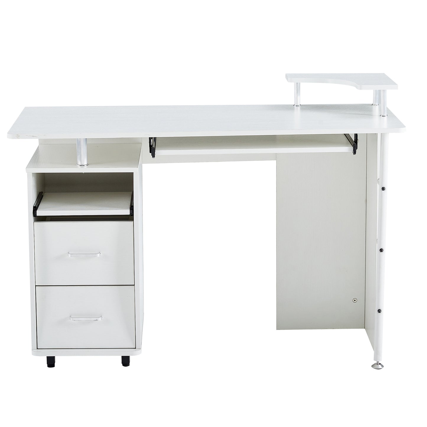 D&N solid wood computer Desk,office table with PC droller, storage shelves and file cabinet , two drawers, CPU tray,a shelf  used for planting, single , white,