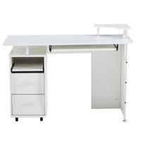 D&N solid wood computer Desk,office table with PC droller, storage shelves and file cabinet , two drawers, CPU tray,a shelf  used for planting, single , white,